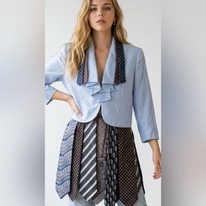 Upcycled Unique baby Blue Blazer with Tie Accents size 4